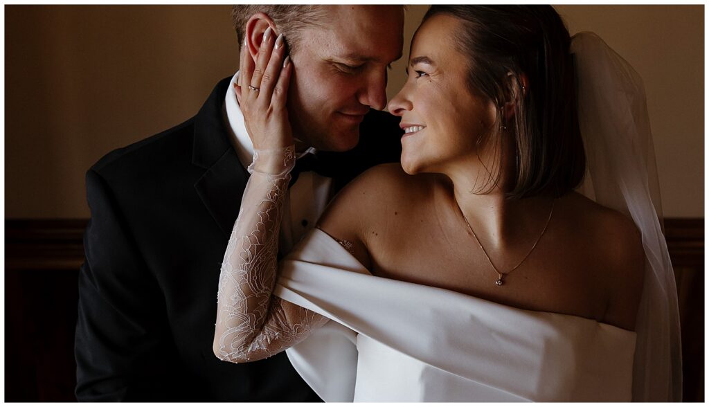Bride and groom wedding portraits at The Dousman House in Wisconsin