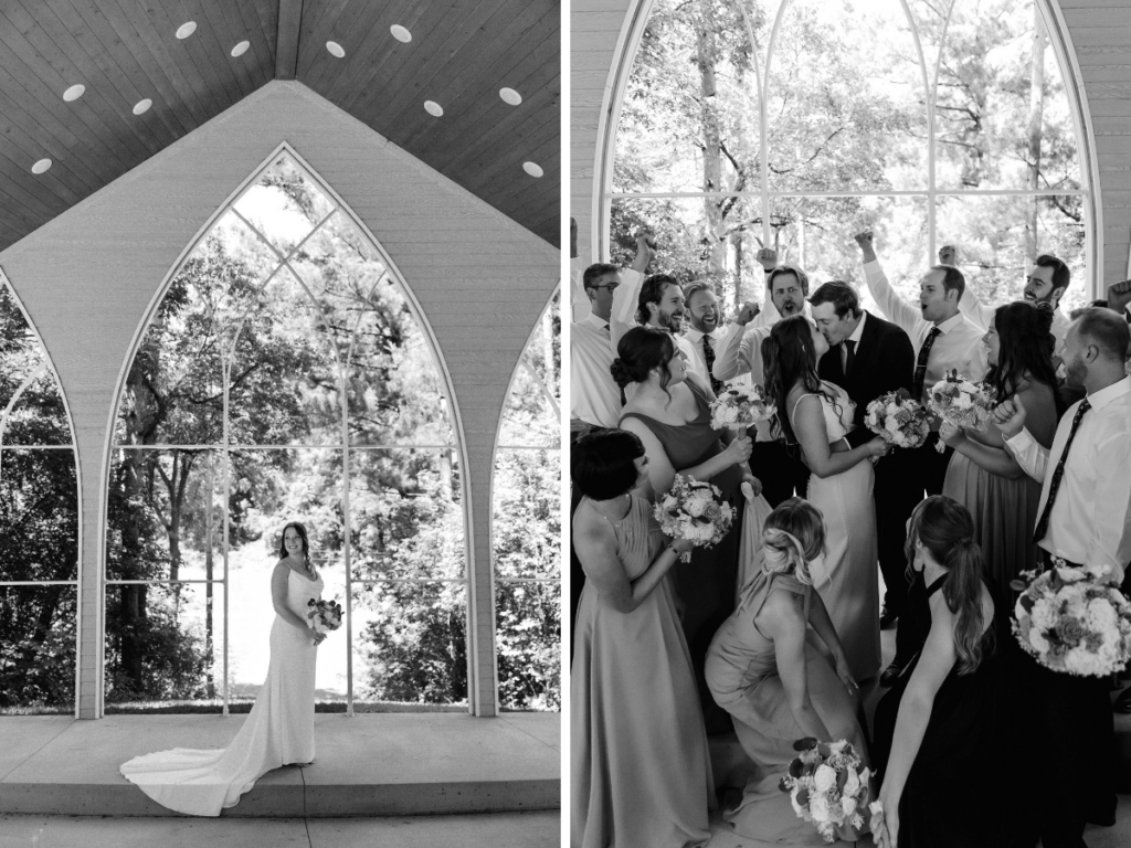 black and white bridal party photos